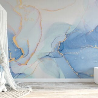 Soft and Serene Baby Blue Ink Art Wallpaper for a Calming and Tranquil Home Decor