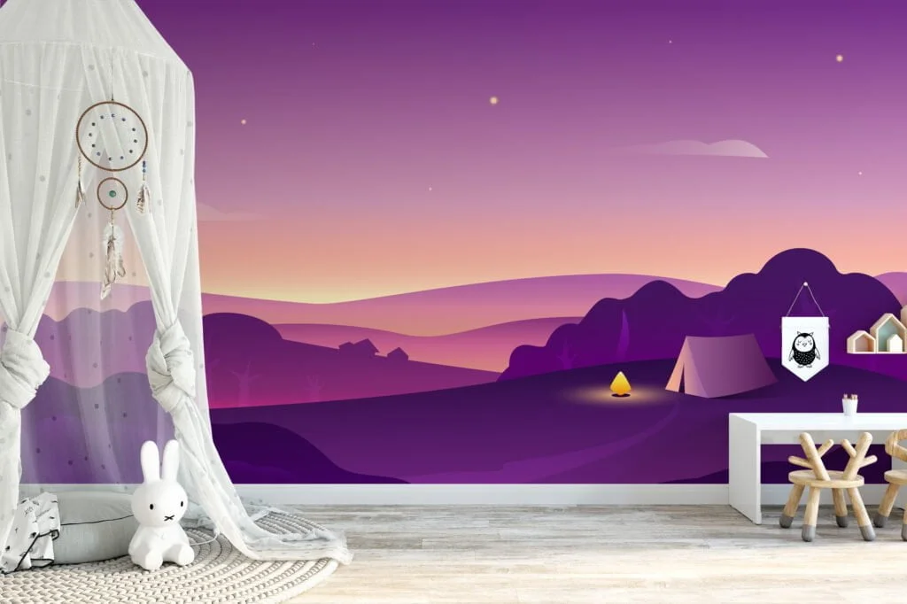 Kids Room Wallpaper with Purple Shades Horizon, Removable Wallpaper, Self Adhesive Wall Mural