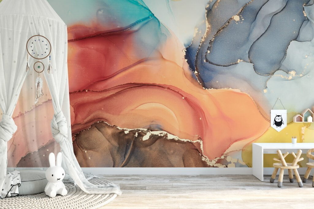 Experience the mesmerizing beauty of mixed alcohol ink colors dancing in water with our captivating wallpaper design