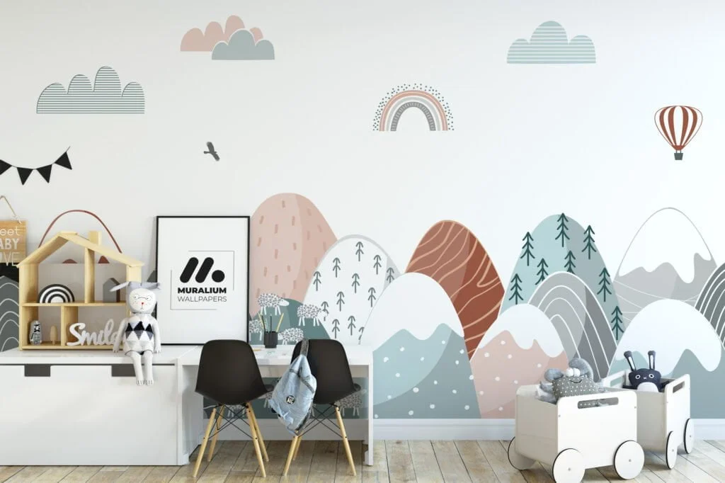 Modern Abstract Mountains Nursery Wallpaper, Peel & Stick Wallpaper, Durable Wallpaper