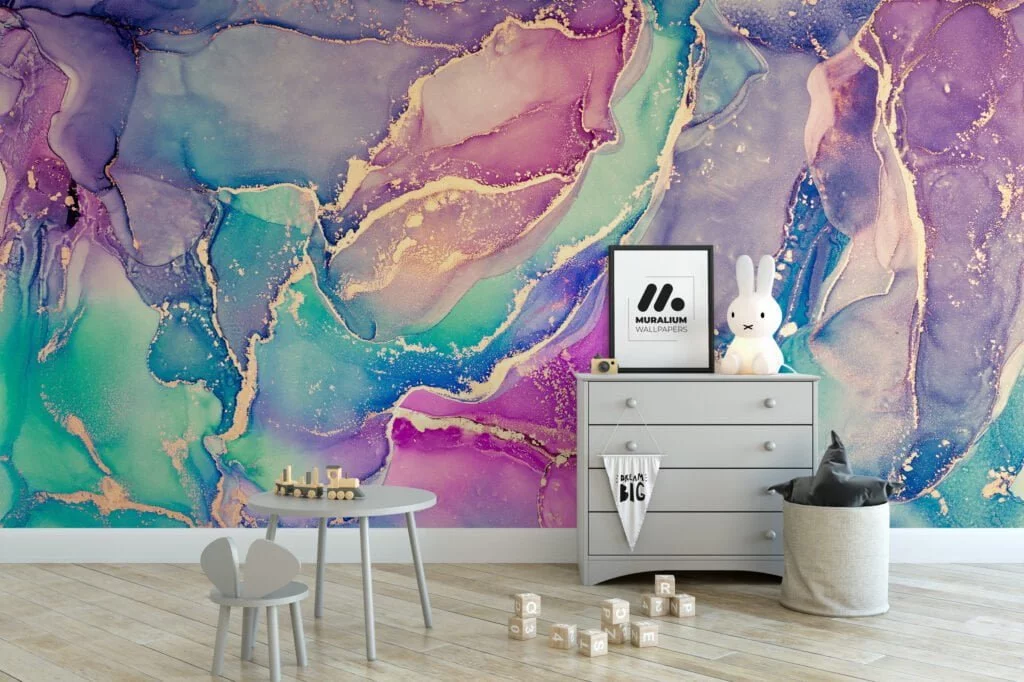 Vivid and Radiant Bright Colored Alcohol Ink Art Wallpaper for a Vibrant and Expressive Home Ambiance