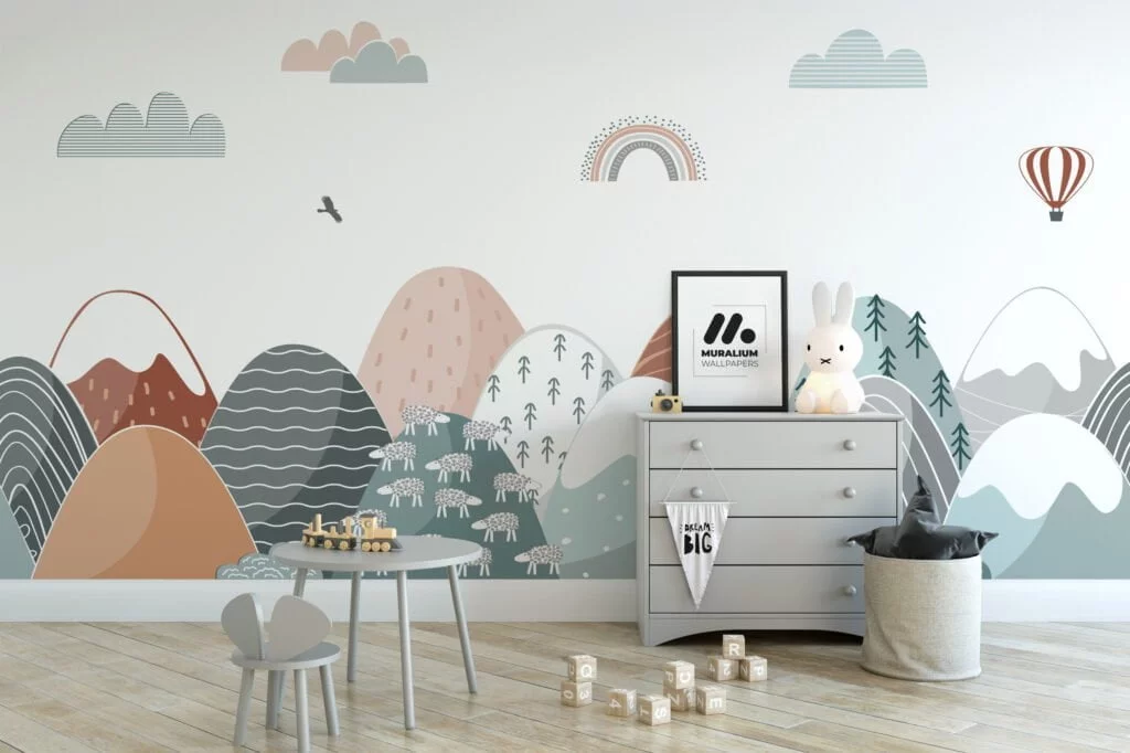 Modern Abstract Mountains Nursery Wallpaper, Peel & Stick Wallpaper, Durable Wallpaper