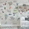 Cute Nursery World Map Wallpaper with Pastel Beige and Animals, Peel & Stick Wallpaper, Fabric Wallpaper