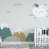 Nursery Wallpaper with Cute Sleeping Moon, Stars, and Mountains, Temporary Wallpaper, Removable Wall Mural