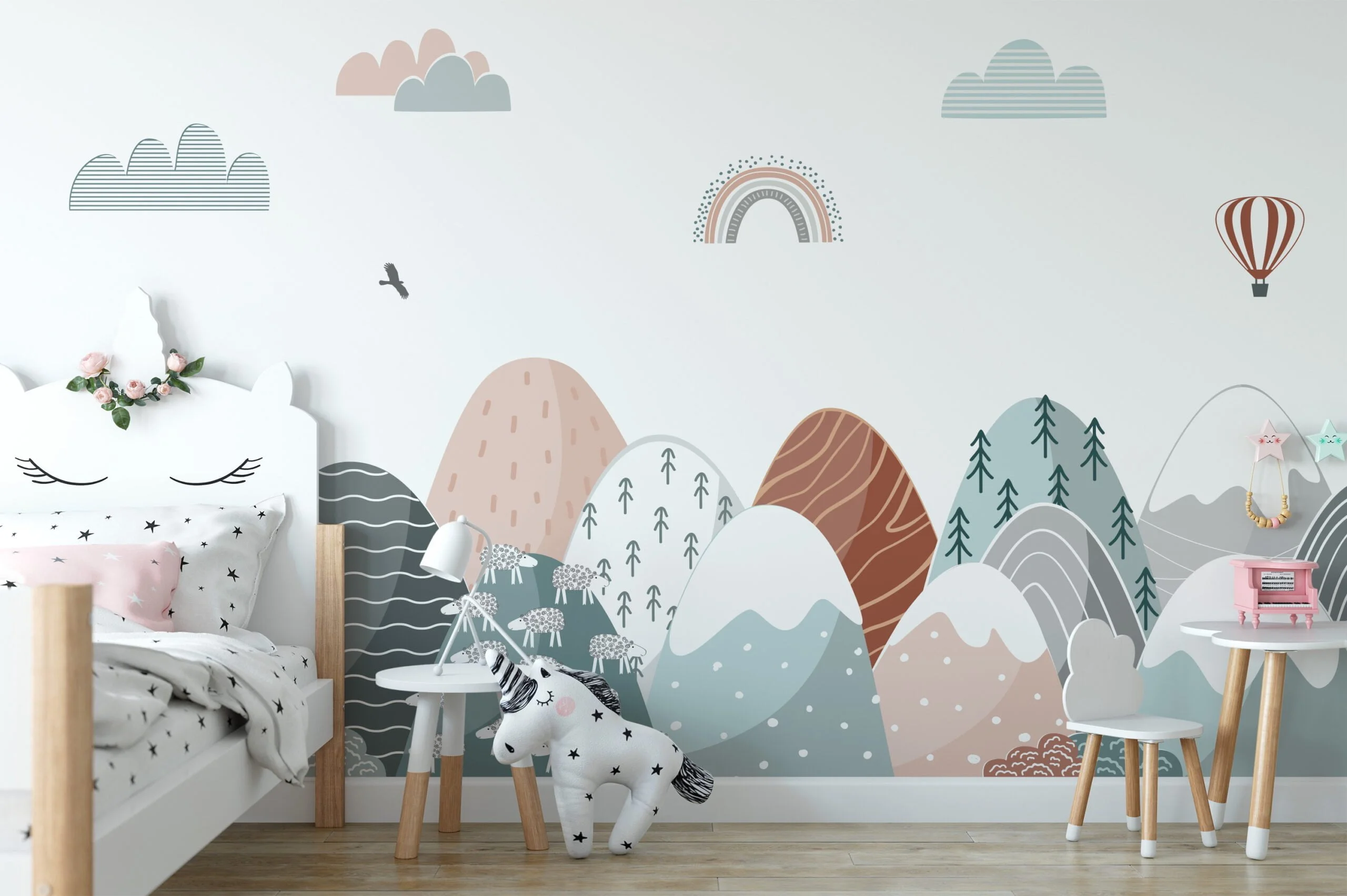Modern Abstract Mountains Nursery Wallpaper, Peel & Stick Wallpaper, Durable Wallpaper