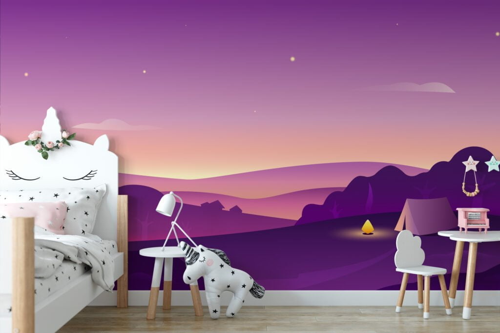 Kids Room Wallpaper with Purple Shades Horizon, Removable Wallpaper, Self Adhesive Wall Mural
