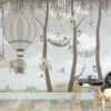 Nursery Wallpaper with Cute Trees and Koalas, Peel & Stick Wallpaper, Durable Wallpaper