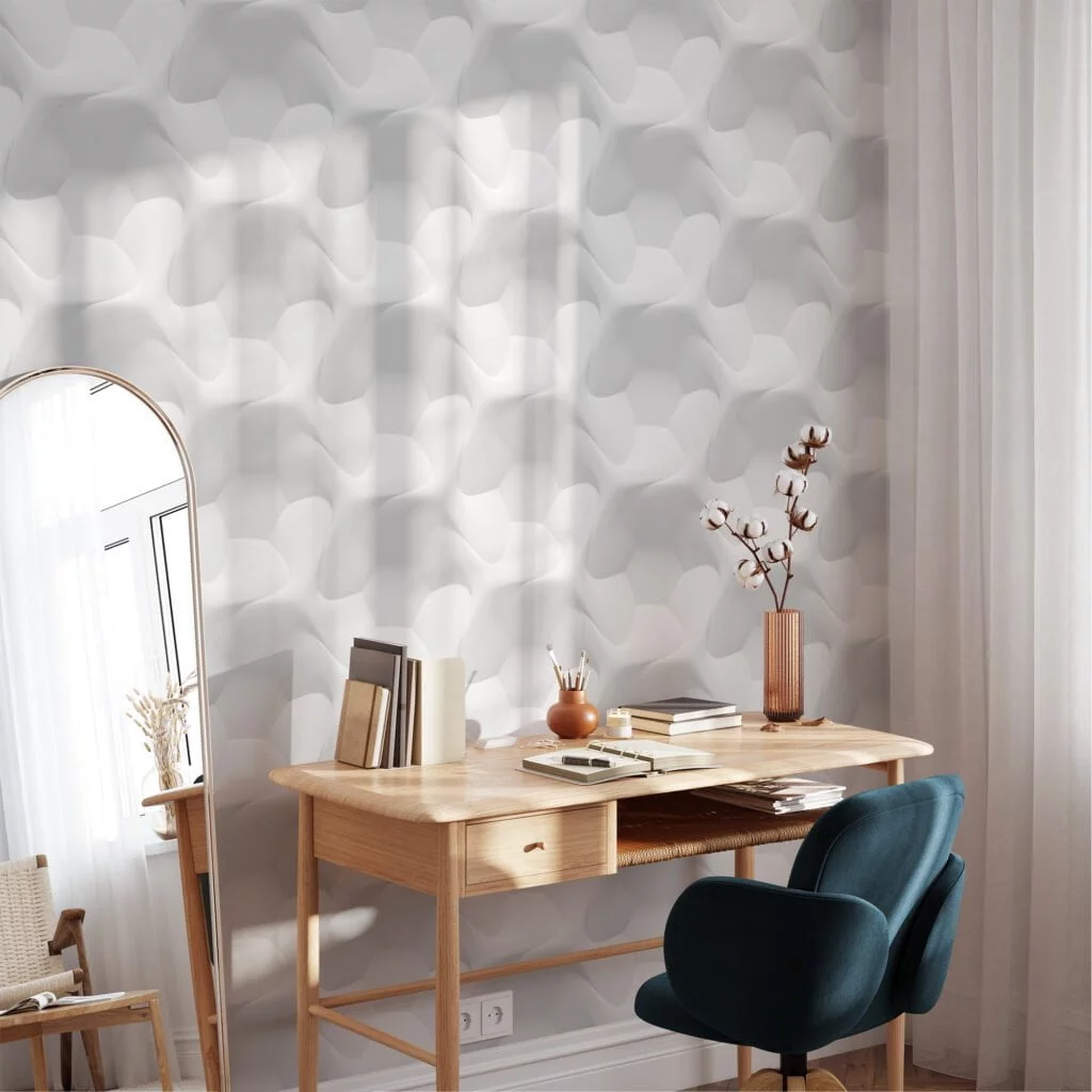 White Geometric 3D Design Wallpaper, Modern Peel & Stick Wallpaper, Removable Wall Mural