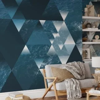 Geometric Illustration with Ocean Background Wallpaper, Ocean Meets Cliff Geometric Design Peel & Stick Wall Mural