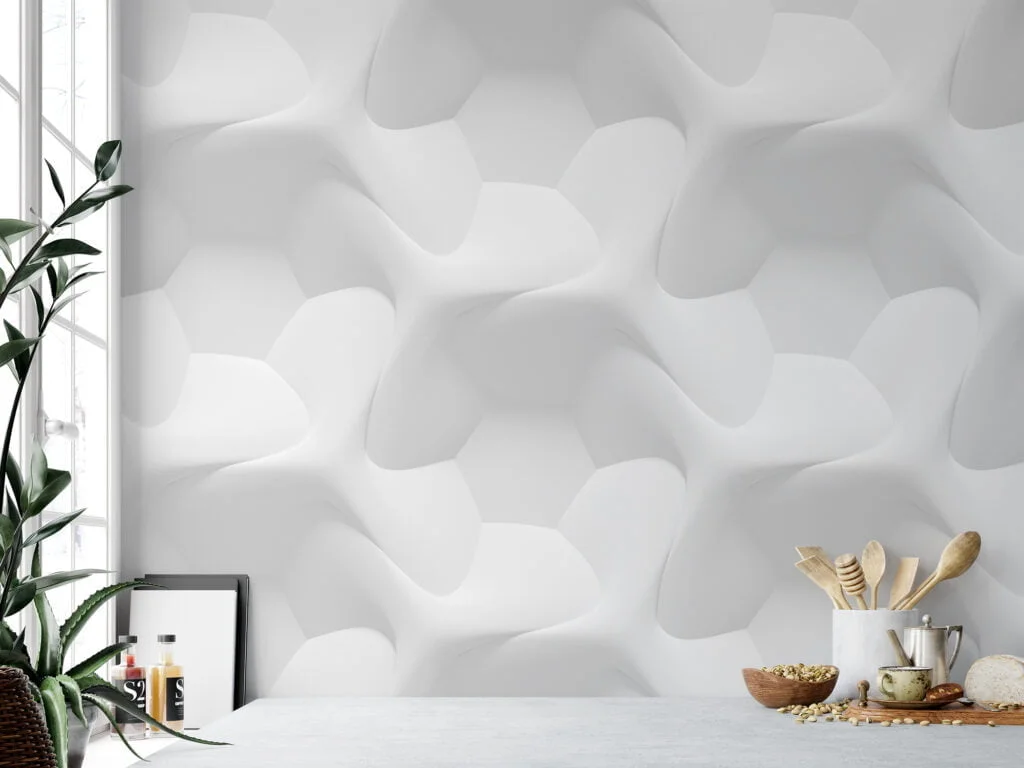 White Geometric 3D Design Wallpaper, Modern Peel & Stick Wallpaper, Removable Wall Mural