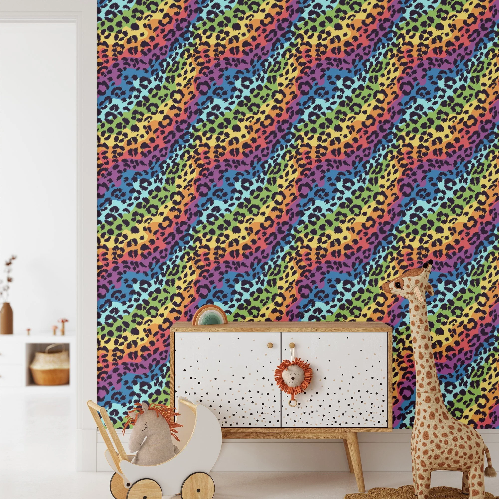 Abstract Bright Colors Leopard Pattern Wallpaper, Colorful Animal Pattern Design Peel & Stick Wall Mural