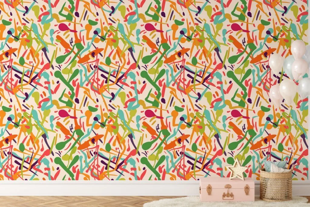 Vibrant Abstract Shapes Wallpaper, Multicolor Peel and Stick Wallpaper, Dynamic Pattern Self Adhesive Wall Mural