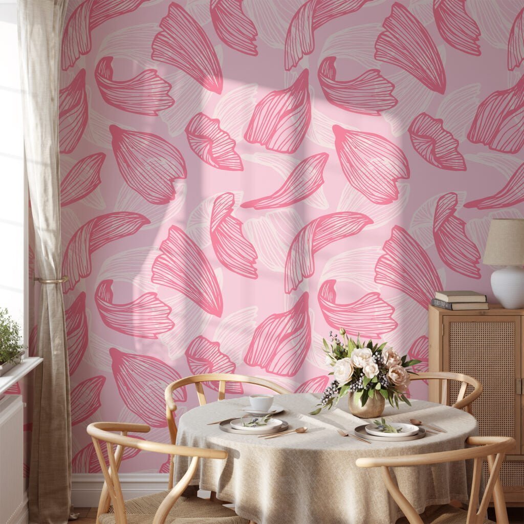 Pink Abstract Swifty Petals Wallpaper, Delicate Pink Petal Whirls Peel & Stick Wall Mural