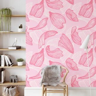 Pink Abstract Swifty Petals Wallpaper, Delicate Pink Petal Whirls Peel & Stick Wall Mural
