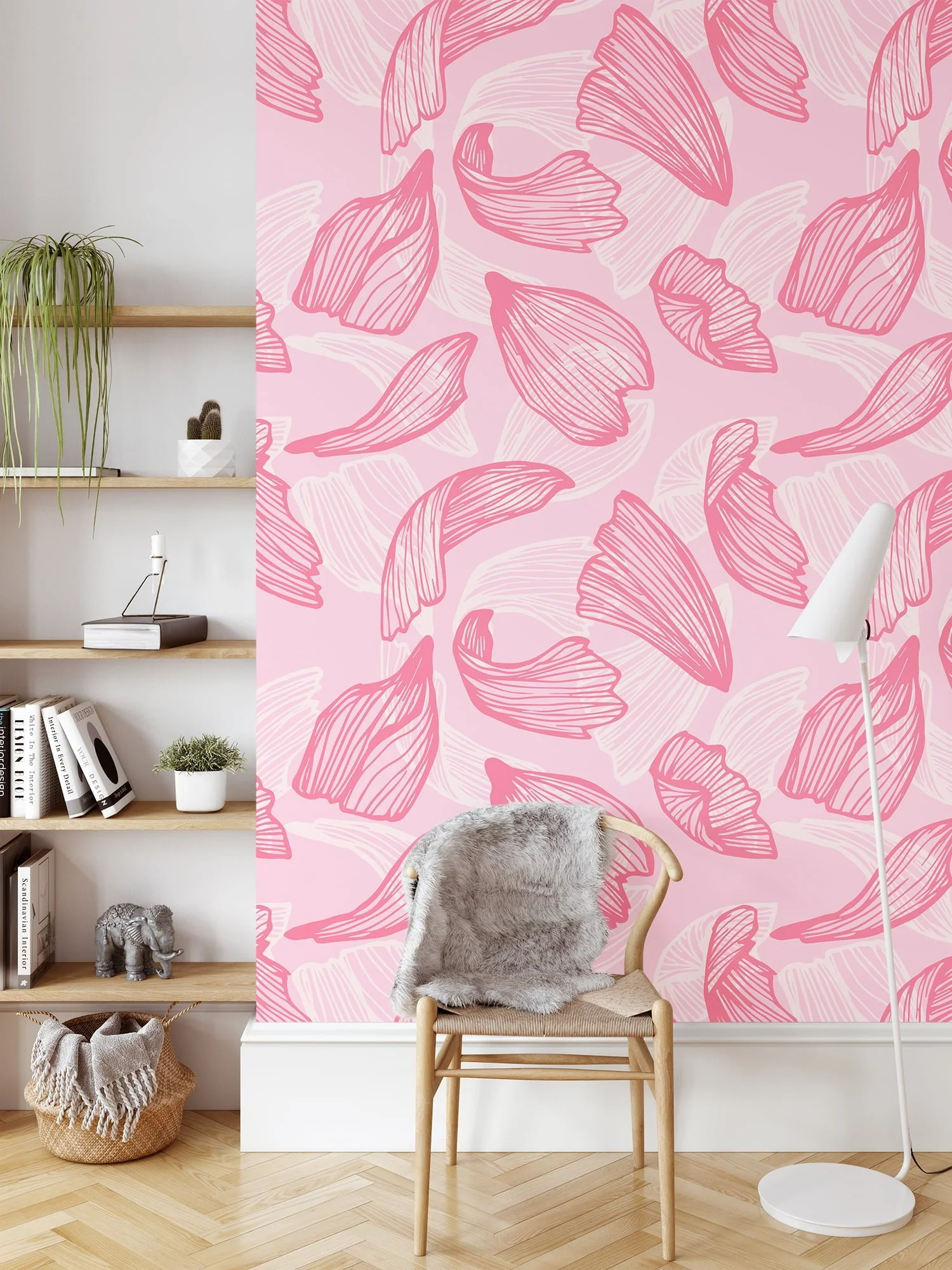 Pink Abstract Swifty Petals Wallpaper, Delicate Pink Petal Whirls Peel & Stick Wall Mural