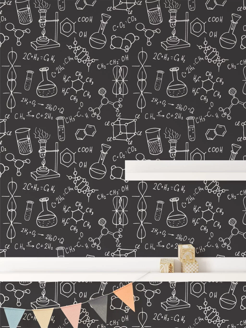 Chalkboard With Chemistry Notes Illustration Wallpaper, Chemistry Lab Design Wallpaper, Science Themed Peel and Stick Wall Mural