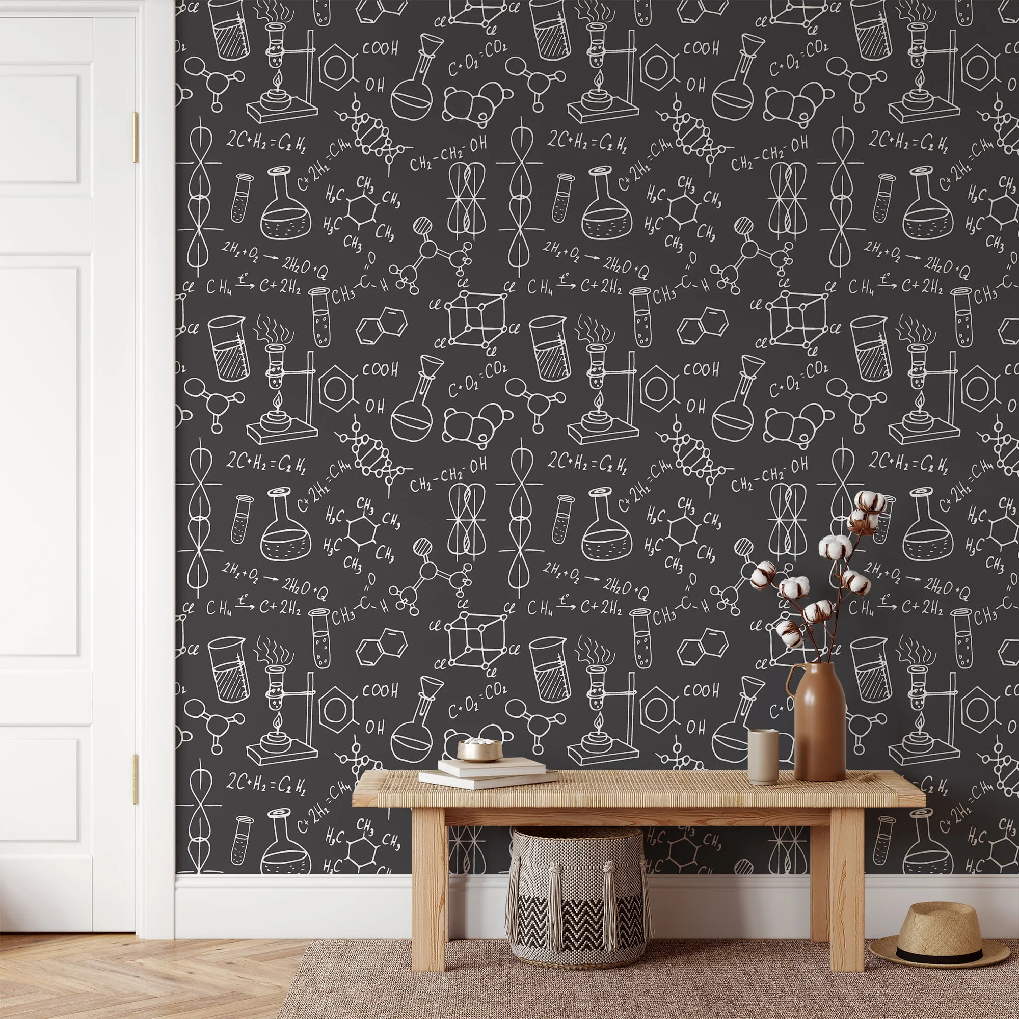 Chalkboard With Chemistry Notes Illustration Wallpaper, Chemistry Lab Design Wallpaper, Science Themed Peel and Stick Wall Mural