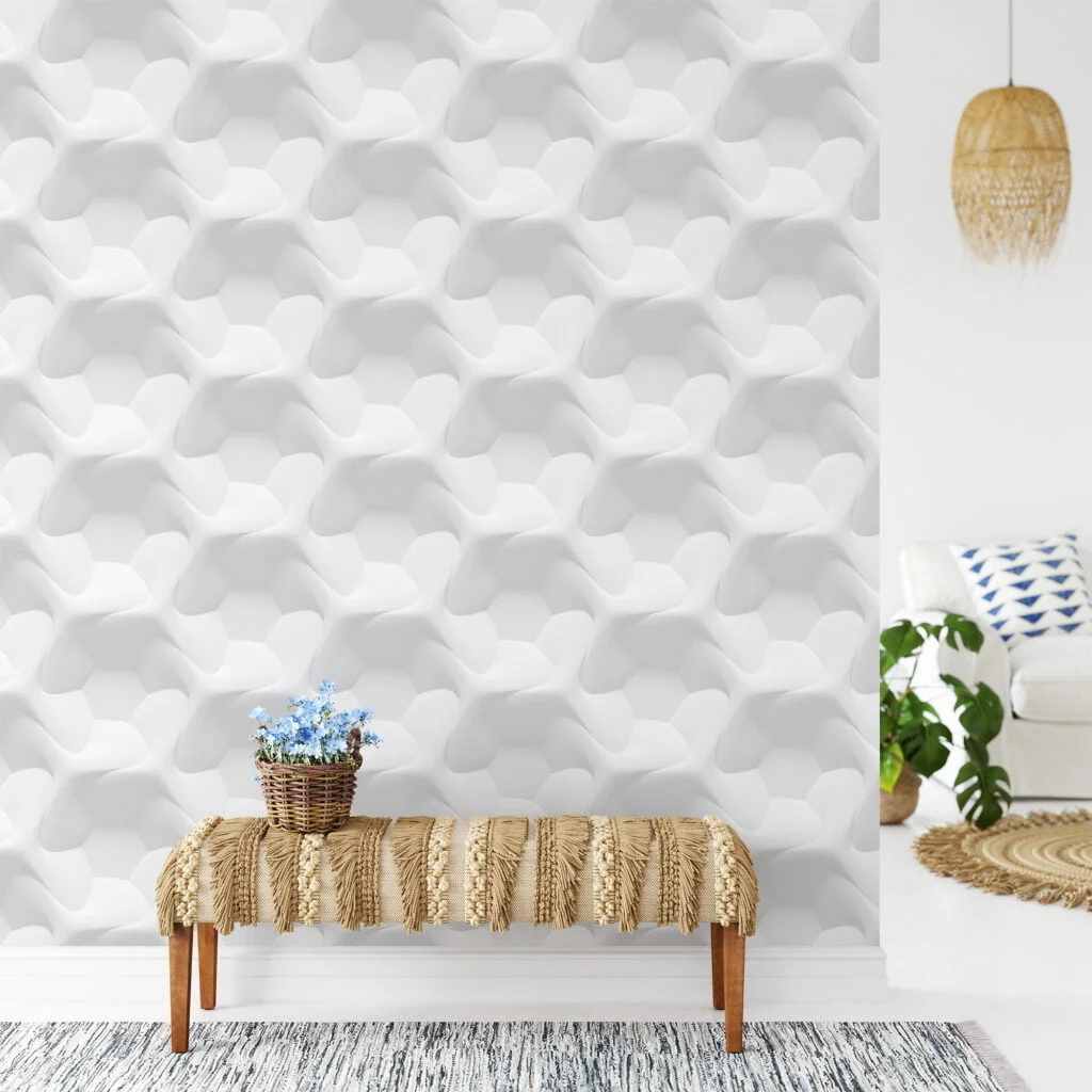 White Geometric 3D Design Wallpaper, Modern Peel & Stick Wallpaper, Removable Wall Mural