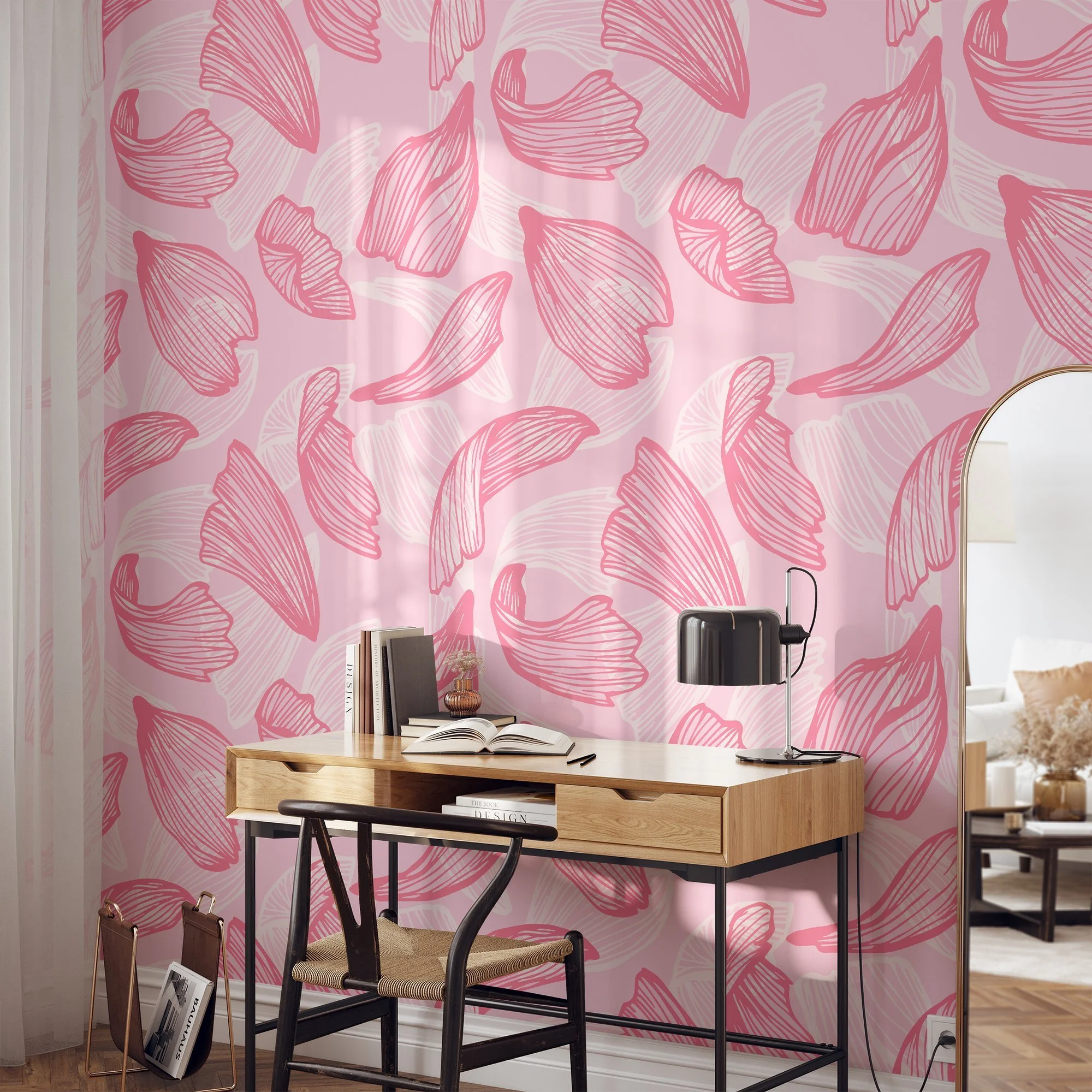 Pink Abstract Swifty Petals Wallpaper, Delicate Pink Petal Whirls Peel & Stick Wall Mural