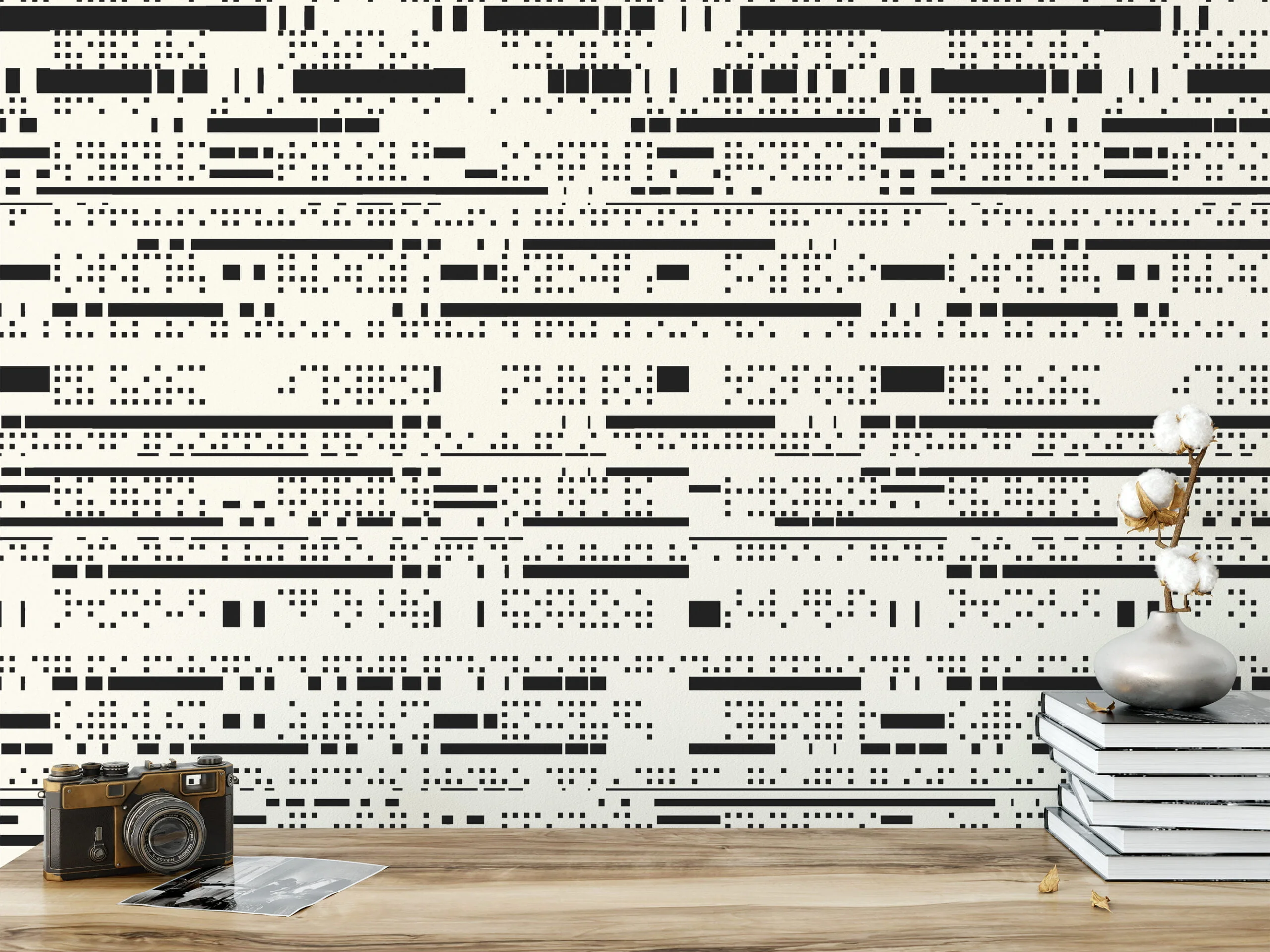 Abstract Irregular Strokes Pattern Wallpaper, Minimalistic Black & White Linear Design Wall Mural