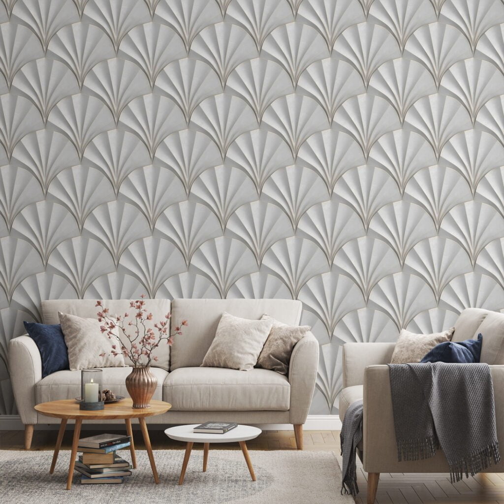 Abstract 3D Sea Shells Pattern Wallpaper, Modern and Elegant, Removable Wall Mural