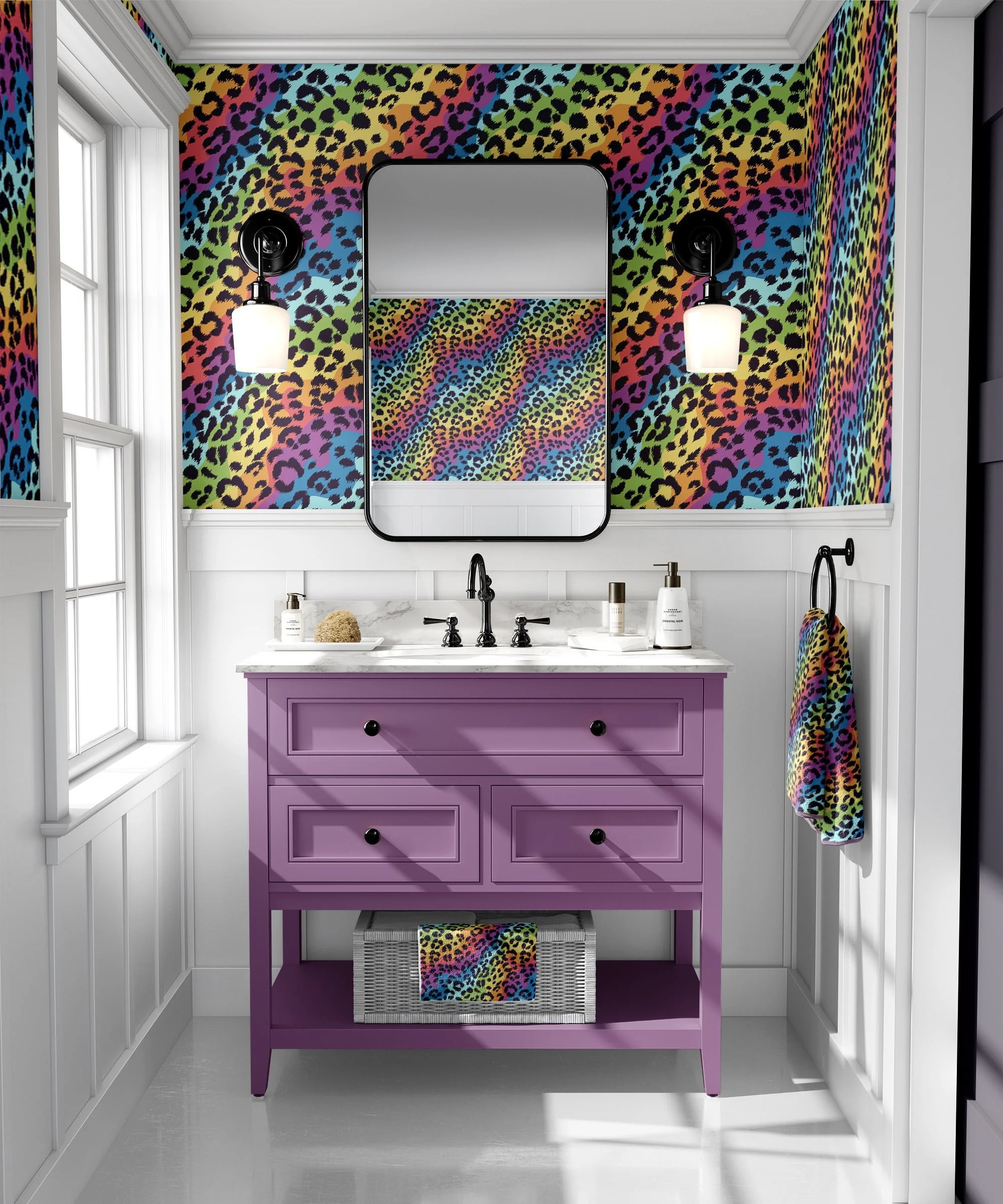 Abstract Bright Colors Leopard Pattern Wallpaper, Colorful Animal Pattern Design Peel & Stick Wall Mural