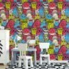 Colorful Cartoon Monsters Illustration for Kids Room Wallpaper, Vibrant Creatures Peel and Stick Wallpaper, Playful Self Adhesive Wall Mural