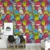 Colorful Cartoon Monsters Illustration for Kids Room Wallpaper, Vibrant Creatures Peel and Stick Wallpaper, Playful Self Adhesive Wall Mural