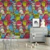 Colorful Cartoon Monsters Illustration for Kids Room Wallpaper, Vibrant Creatures Peel and Stick Wallpaper, Playful Self Adhesive Wall Mural