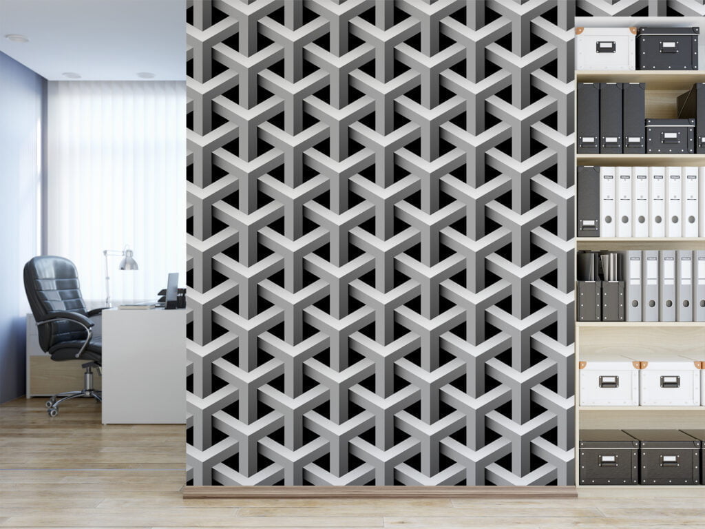 3D Cubic Geometric Design Wallpaper, Black & White Peel & Stick Wallpaper, Contemporary Wall Mural