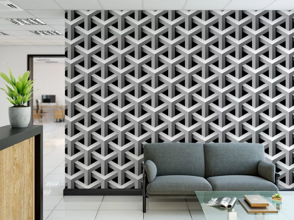 3D Cubic Geometric Design Wallpaper, Black & White Peel & Stick Wallpaper, Contemporary Wall Mural