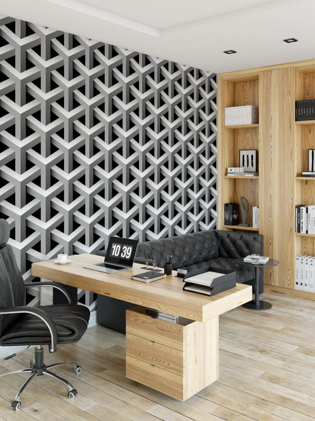 3D Cubic Geometric Design Wallpaper, Black & White Peel & Stick Wallpaper, Contemporary Wall Mural