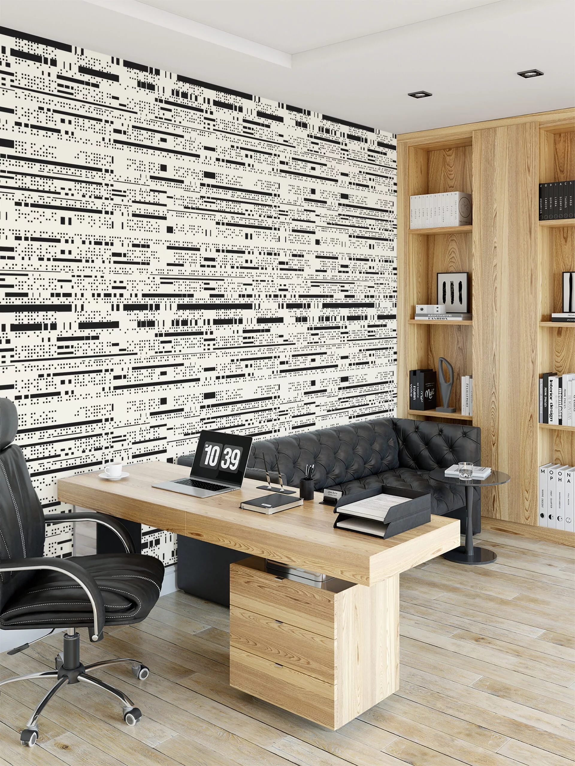 Abstract Irregular Strokes Pattern Wallpaper, Minimalistic Black & White Linear Design Wall Mural