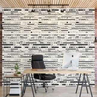 Abstract Irregular Strokes Pattern Wallpaper, Minimalistic Black & White Linear Design Wall Mural