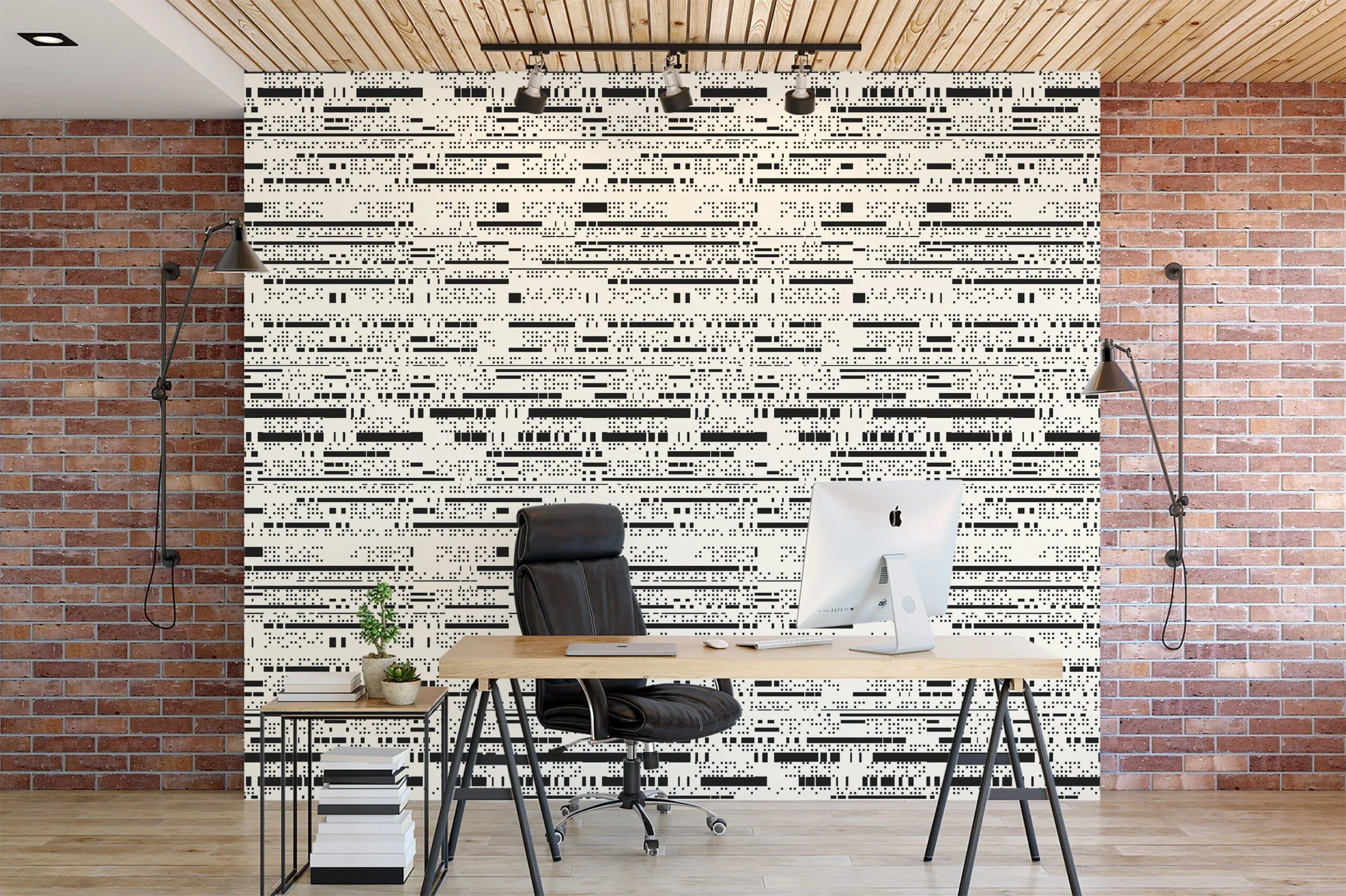 Abstract Irregular Strokes Pattern Wallpaper, Minimalistic Black & White Linear Design Wall Mural