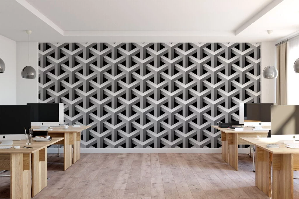 3D Cubic Geometric Design Wallpaper, Black & White Peel & Stick Wallpaper, Contemporary Wall Mural