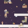 Farmer Rabbits With Dark Purple Background Illustration Wallpaper, Enchanted Garden Friends Peel & Stick Wall Mural