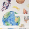 Watercolor Astronaut And Space Themed Planets Illustration Wallpaper, Astronaut and Space Shuttle Peel & Stick Wall Mural