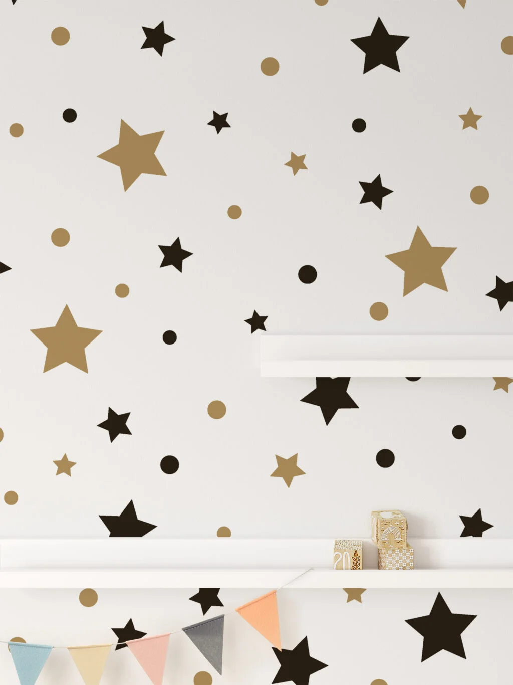 Stars And Dots Nursery Wallpaper, Twinkling Stars For Kids Peel & Stick Wall Mural