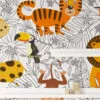 Cartoon Kids Tropical Illustration With Animals Wallpaper, Jungle Safari Kids Peel & Stick Wall Mural