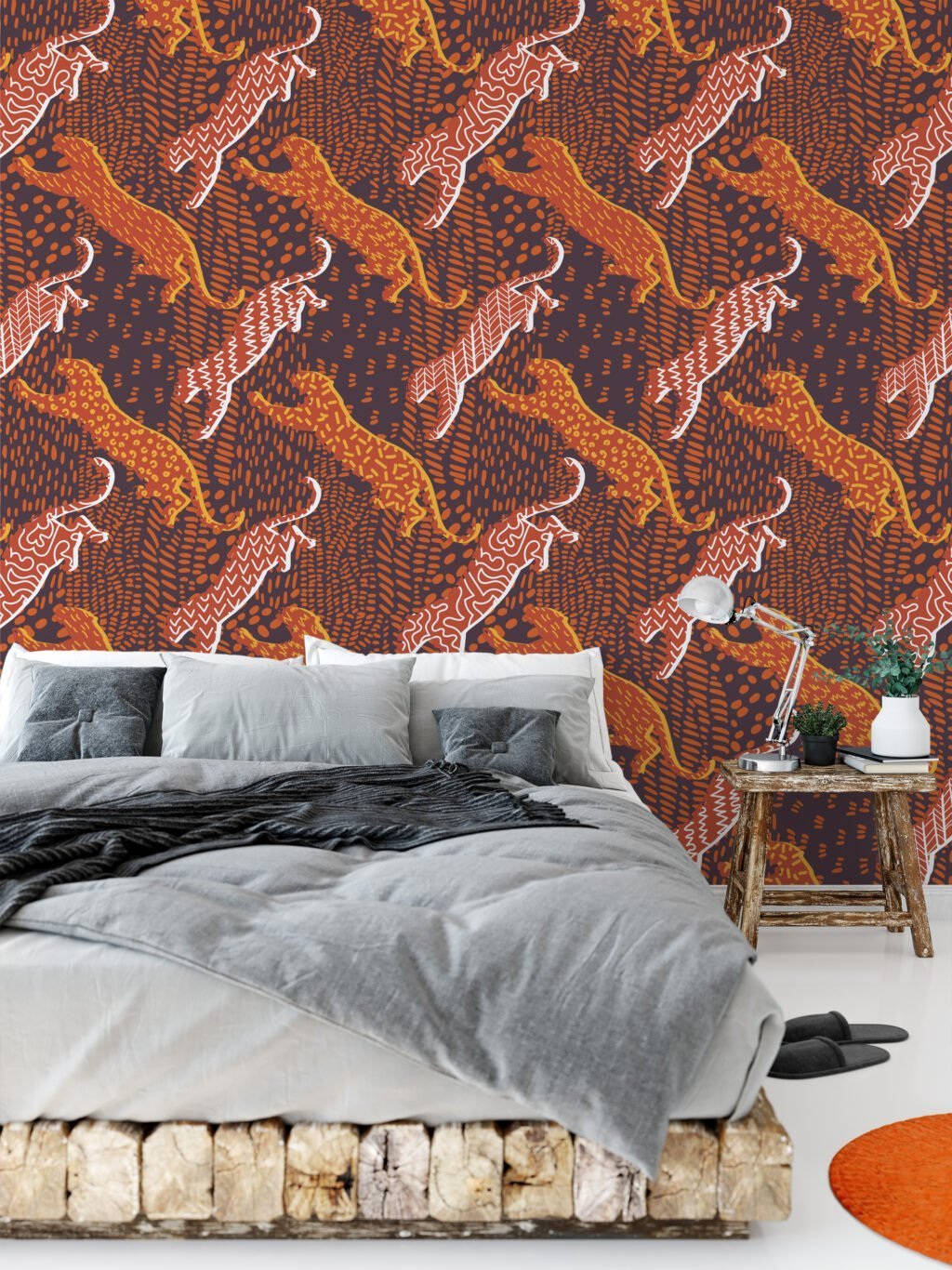 Abstract Tiger Leopard Pattern Illustration Wallpaper, Warm-Toned Modern Peel & Stick Wall Mural