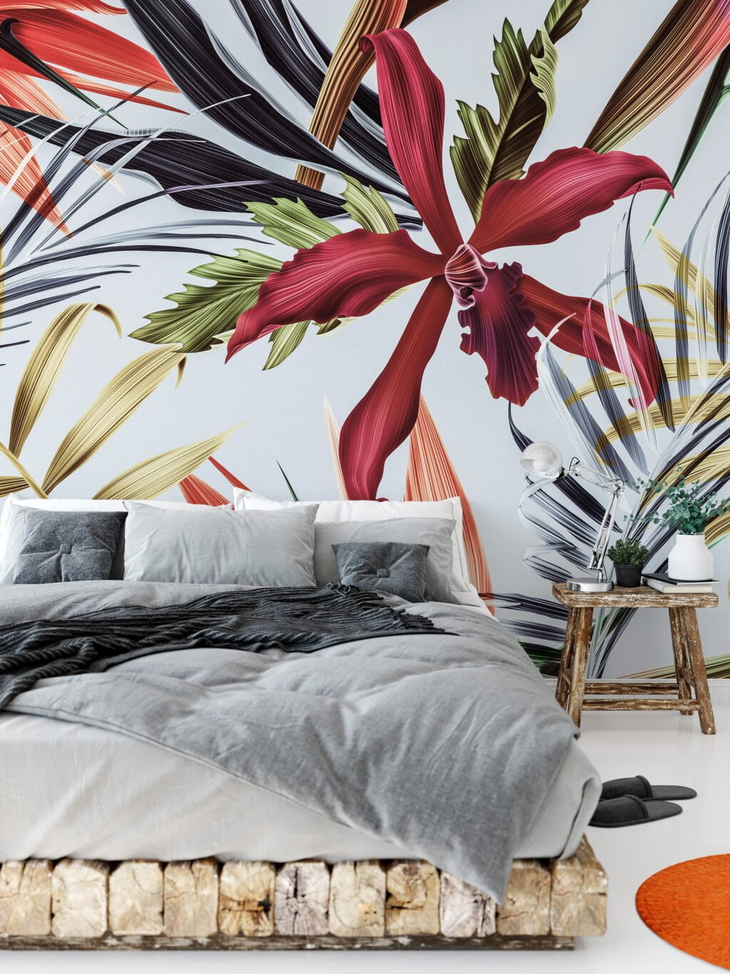 Large Pantone Tropical Flowers Wallpaper, Modern Tropical Abstract Peel & Stick Wall Mural