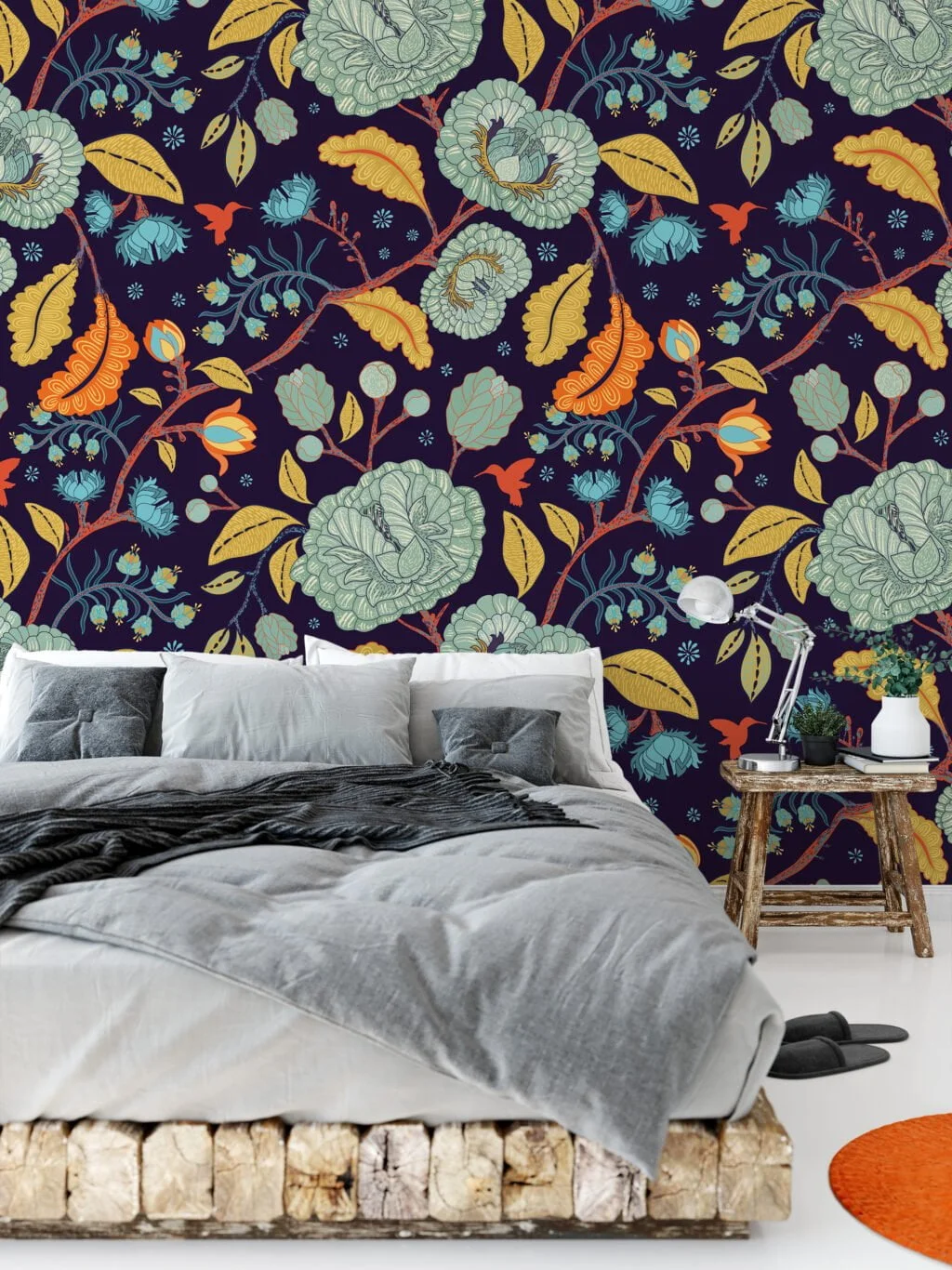 Damask Style Paisley Illustration Wallpaper, Enchanted Midnight Garden Peel & Stick Wall Mural