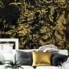 Black And Gold Abstract Design Illustration Wallpaper, Marble Swirl Peel & Stick Wall Mural