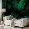 Tropical Dark Themed Cannifolium Plant Leaves Wallpaper, Mystical Tropical Peel & Stick Wall Mural