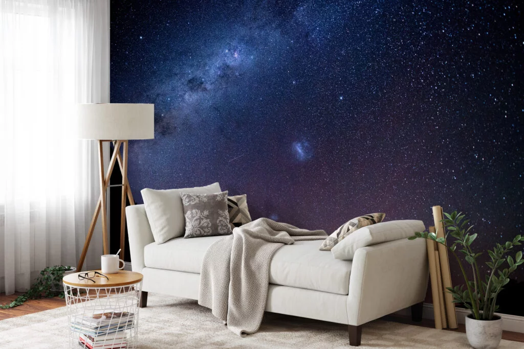 Star Lights In The Sky Wallpaper, Starry Night Sky Over Mountains Peel & Stick Wall Mural