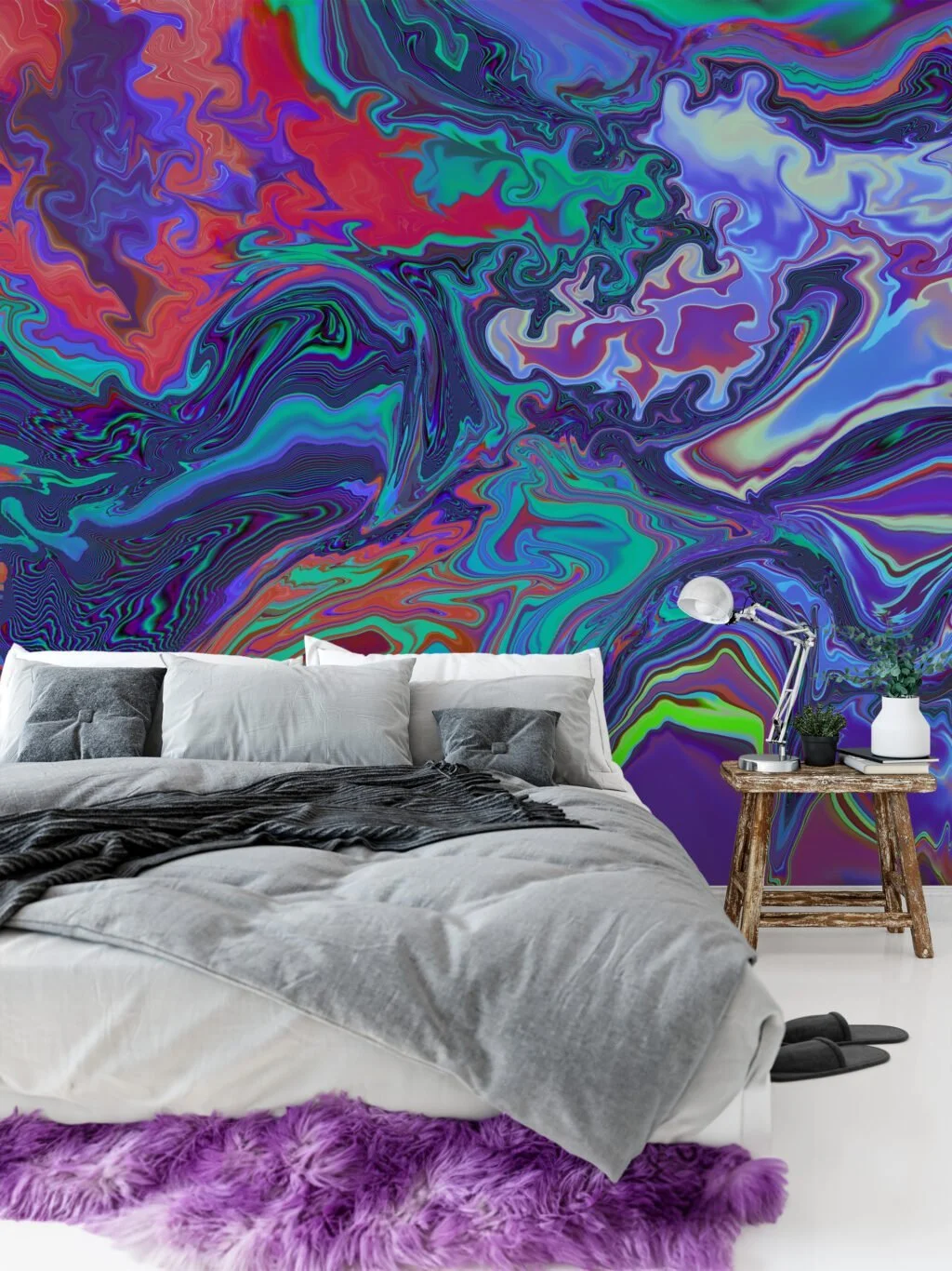 Psychedelic Abstract Colorful Ink Swirls Wallpaper, Vivid Liquid Abstract Peel & Stick Wall Mural