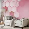 Geometric Style Light Pink Hexagons Illustration Wallpaper, Chic Pink Peel & Stick Wall Mural