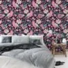 Colorful Folk Art Birds And Flowers Wallpaper, Vintage Pink Birds & Floral Peel & Stick Wall Mural
