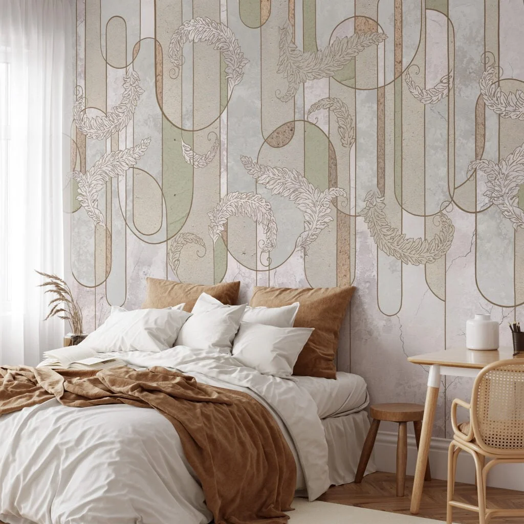 Art Deco Illustration With Light Stone Textured Background Wallpaper, Elegant Luxe Peel & Stick Wall Mural